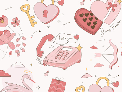 Valentine Pattern 💕 illustration illustration art love pattern pink valentine valentines day vector
