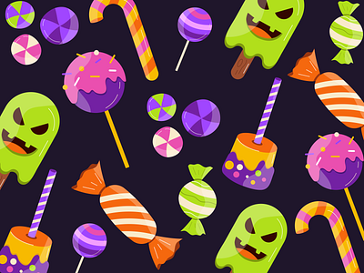 Spooky Treats 💜 artwork colors food halloween halloween day happy halloween illustration illustration art lollipop october scary spooky sweets treats vector