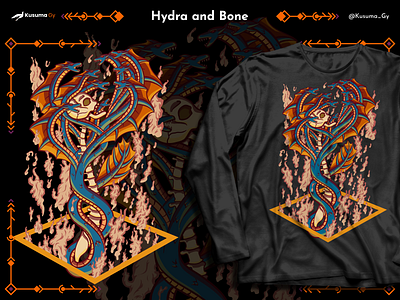 Hydra and Bone, T-Shirt Design, Illustration apparel artforsale artwork bone design dragon drawing hydra illustration merch merch design merchandise merchandising myth skull sticker t shirt vector