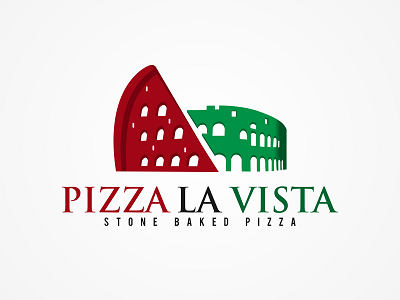 Pizza coloseum design logo pizza