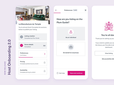Host Onboarding 2.0 is here! 🎉 forms hospitality interface mobile onboarding onboarding ui plum guide product design sketch travel ui ux vacation rental
