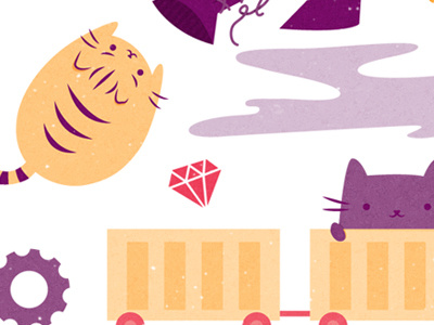 Cats cats cog diamond gear hot pink illustration purple self promo steam vector yellow