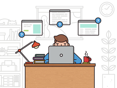 Evaluating Your Web Content cat coffee desk illustration laptop office web