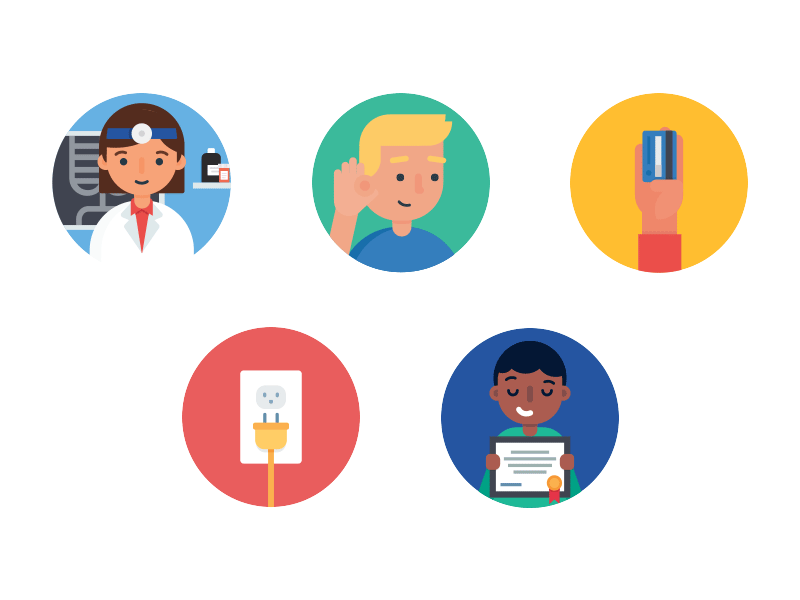 How We Help Illustrations accessibility award certificate characters credit card hand healthcare illustrations money plug socket vector