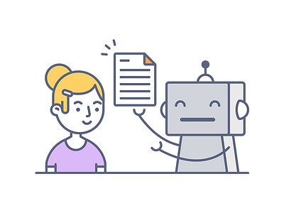 RésuméBot helps recruiters character illustration recruiter resume robot staffing vector