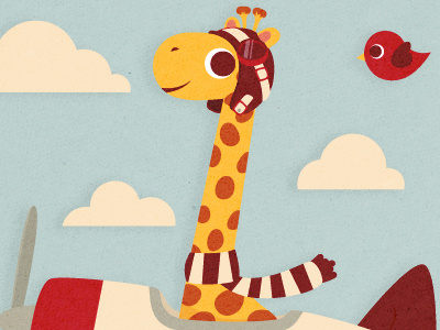 Oh, Hi There! birds clouds giraffe illustration pilot vector