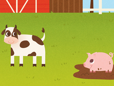 A MooMoo here & an OinkOink there! animals barn cow farm illustration pig