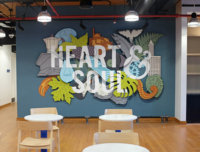 Capital One Seattle - Heart & Soul handmade illustration installation installation art lettering mural muralart muralist painted painter type typography