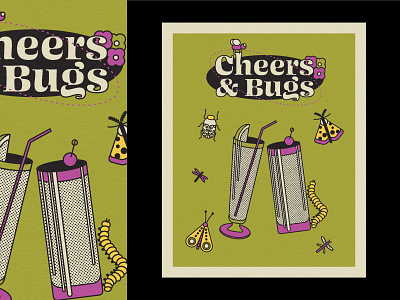 Cheers & Bugs 2d bugs cheers design digital drinks graphicdesign halftone illustration poster print texture typography vector