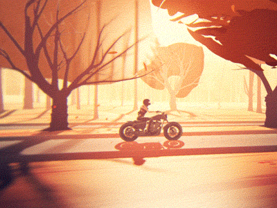 Autumn - Countryside animation autumn harley motorcycle