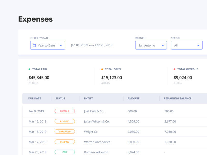 Expenses Management - Accounting Dashboard bank banking bills check credit card dashboard expenses invoices management overdue payment pending saas status