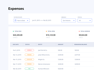 Expenses Management - Accounting Dashboard bank banking bills check credit card dashboard expenses invoices management overdue payment pending saas status