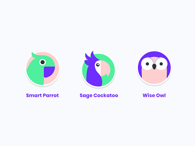 Wise Birds - Character Badges badges birds characther color pallete design flat illustration ui