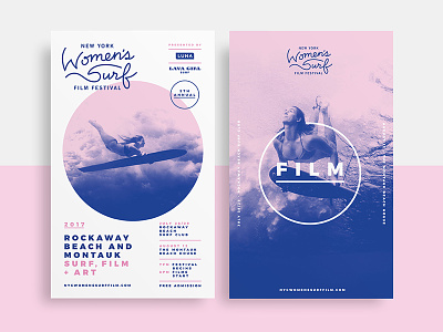 New York Women's Surf Film Festival blue branding design event festival film identity ocean photoshop pink poster surf