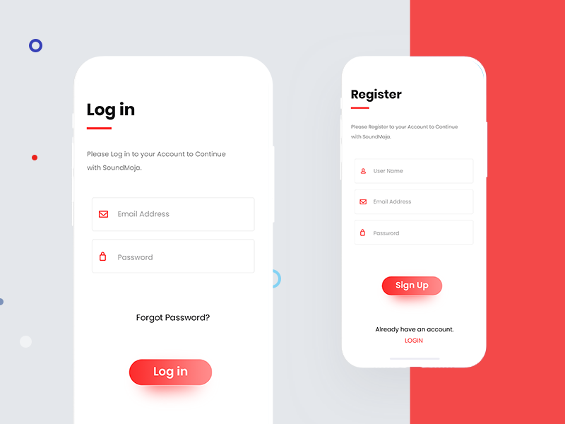 Login sign up register social mockup clean minimal user interface user experience ux ui sign up login ios app