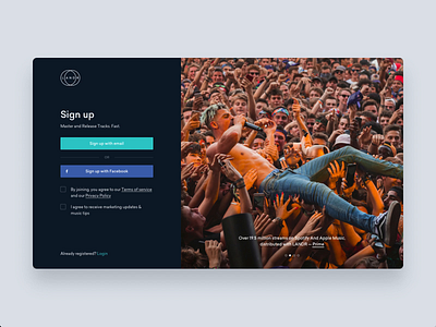 LANDR Sign Up animation login signup ui ux