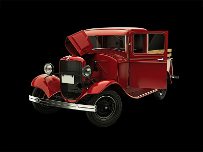 Ford Model B - 3D Model 3d model detailed download ford free modeling pickup rendering vintage