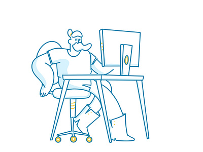 Illustration art beard blue clean computer design digital human illustration lineart person working