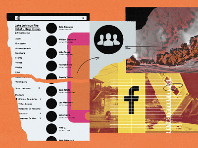 227 climate change collage editorial illustration facebook facebook groups fires hurricanes illustration socialmedia