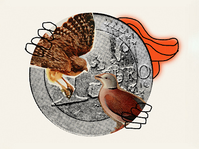 Trump’s Trade War Is Uniting ECB Hawks and Doves birds collage editorial illustration euro illustration monetary policy trump