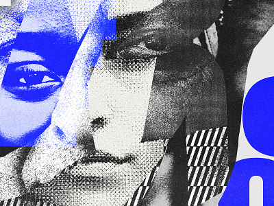 screenshot 2019.02.01 black and white blue collage collage art duotone face faces grain halftone illustration lo fi poster typography
