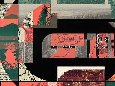 C is for Camping backpacking camping collage editorial illustration green illustration maps red trees type typography wilderness