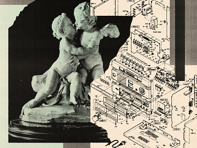 Found Images Composition 8 angels collage found found image illustration juxtaposition monochrome old sculpture technical drawing torn paper vintage