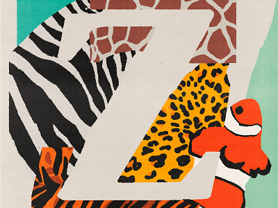 Z is for zoo animals collage conservation illustration lettering lo fi patterns print type typography