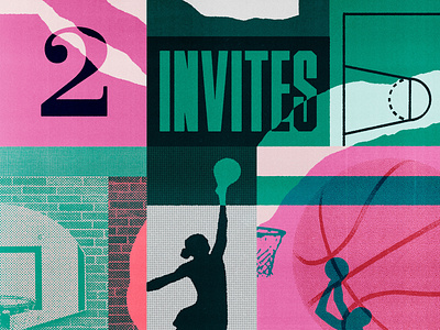 2 Dribbble Invites basketball collage dribbble dribbble invite dribbble invites illustration type typography