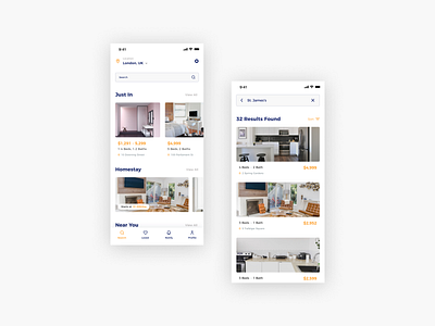 Rentals App - Home Screen & Search Screen app cool design typography ui ux