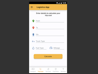 Logistics App - Trip Cost Calculator app design mobile ui