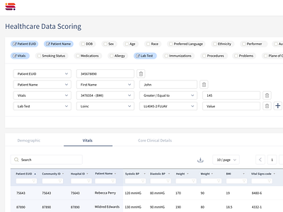 Healthcare Data Scoring - Advanced Search & Filter adobe xd data analysis data scoring data scoring healthcare ui