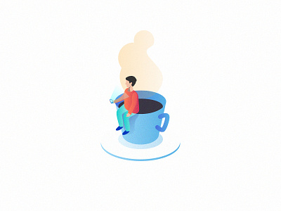 Coffee Break. 3d character coffee home illustration isometric office small storytelling