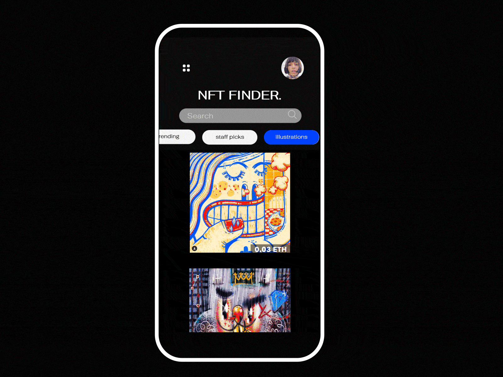 NFT finder app app design nft ui ux
