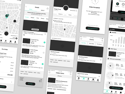 Food Truck - UX Wireframes (2018) dashboard food app food truck map screen mobile mobile app order profile screen ui user experience user interface ux wireframes