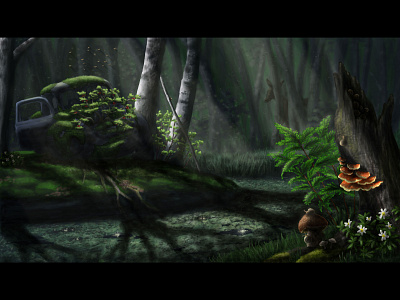 Lost forest debutshot digital painting first shot matte painting photoshop