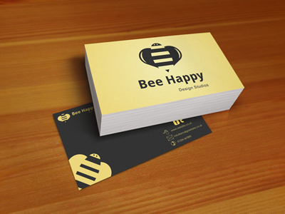 Bee Happy Design Studio Business Cards be happy bee biz card bumble bee business cards clean gradient modern yellow