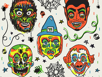Halloween Stickerheads 2021 adobe illustrator halloween horror illustration sticker sheets stickers vintage halloween wacom