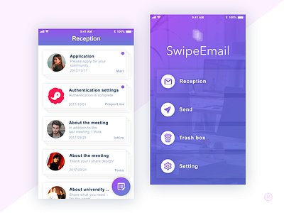 Simple Email Application gradation ios list mail purple swipe ui