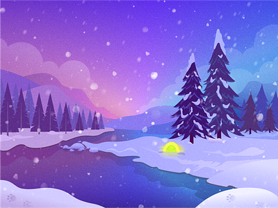 A fun camping trip colorful design illustrations scenery snow winter