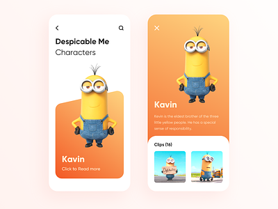 Despicable Me Character Ui app applicaiton card character claen clips design despicable me graphics interface minions movie ui ux