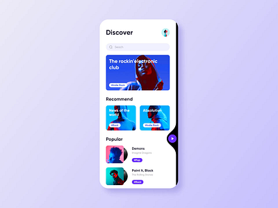 Music App UI Pages animation app application blue card clean design graphics homepage interface mobile music mv play sketch typography ui ux video white
