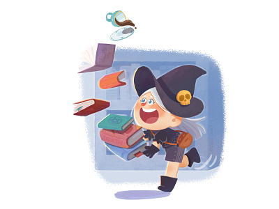 Little witch alone book girl illustration magic run witch