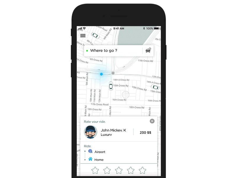 Feedback screen animation cab comment feedback interaction ios map mobile ui rate rating ride ride feedback star ratting taxi uber user experience user feedback wireframe