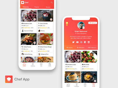 Chef App (Gradient Version) about me badge cards cards design chef cook dashboad followers food app home screen profile profile screen social buttons uploud user profile