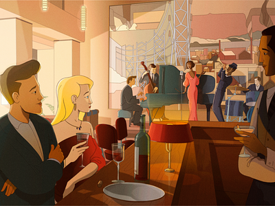Fancy and historical the Art Deco hotel 2d animation art cartoon character disney illustration