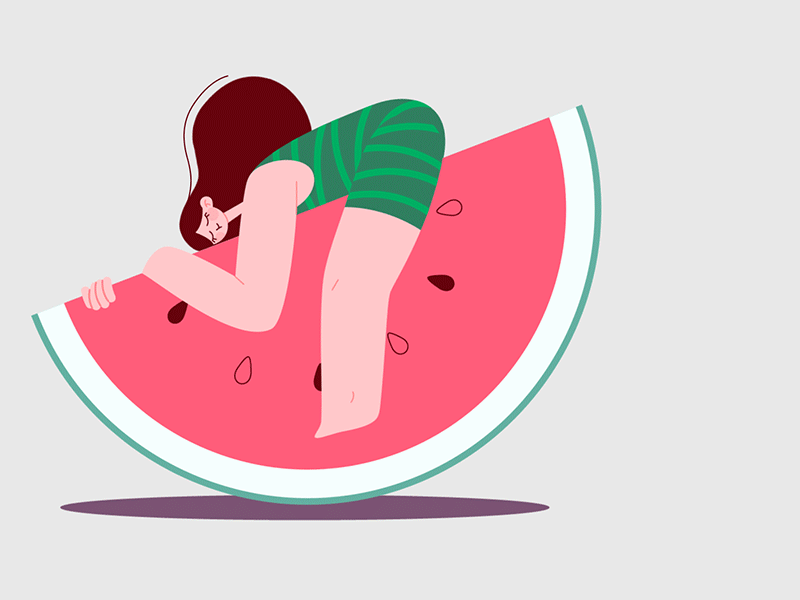 Summer vibes 2d aftereffects animation art cartoon character animation design flat fruit gif girl motion design motiongraphics summer texture vector watermelon
