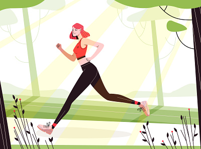 Running girl 2d art brand identity branding character color palette design girl graphicdesign health illustration illustration art morning nature park runner running app sport texture vector