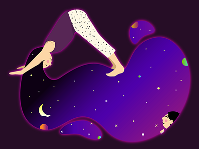 Dreams character chill colors glow gradient hair planets space stars universe vibes yoga