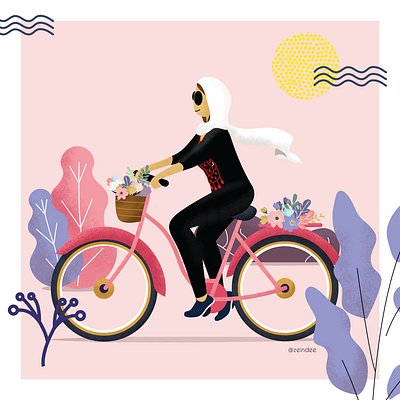 A sunny day animation app bicycle bike ride branding character design flow gif hair illustration logo pink plants ui ux vector web woman women